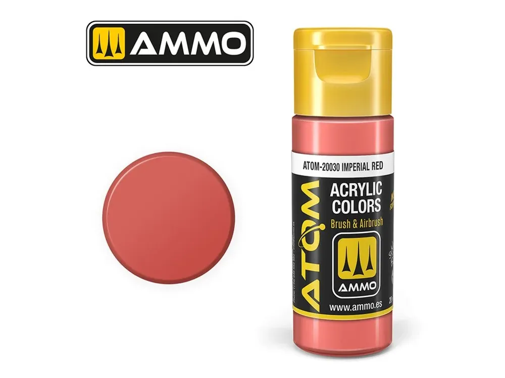 Lahvička akrylové barvy AMMO Mig ATOM Color ATOM-20030 Imperial Red 20 ml