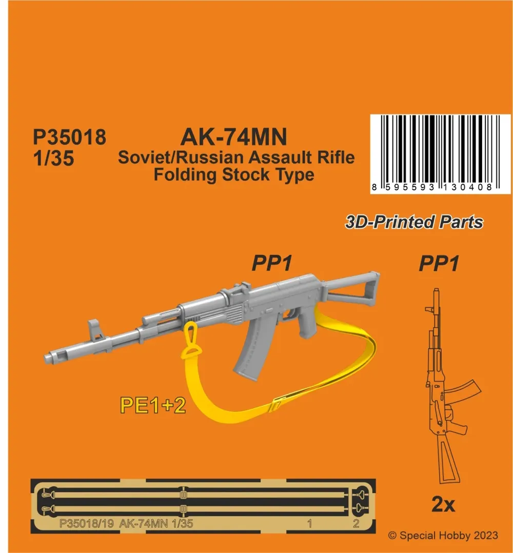 Resinové díly CMK P35018 — dvě útočné pušky AK-74MN se sklopnou pažbou v měřítku 1/35