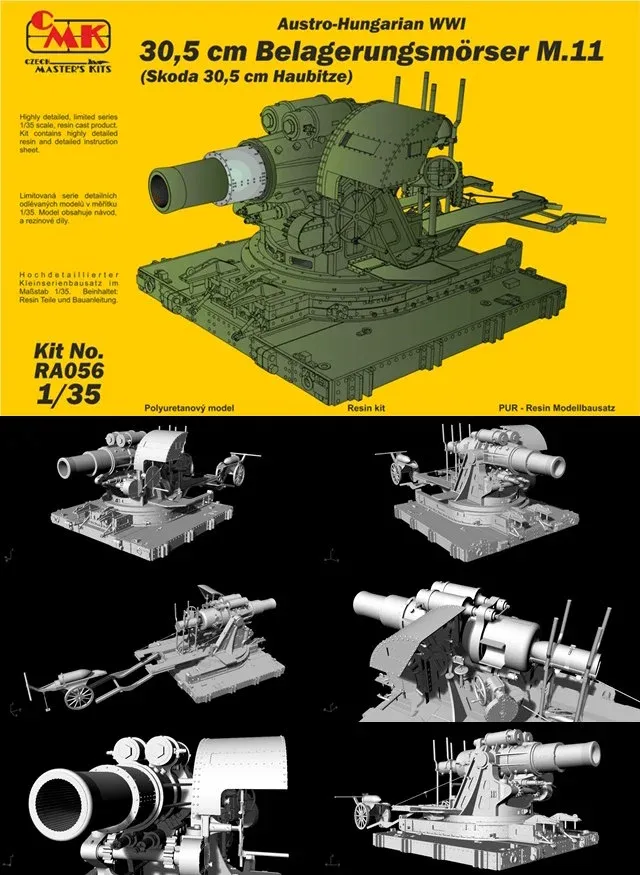 Resinová stavebnice CMK RA056 rakousko-uherský moždíř 30,5 cm M.11 Škoda v měřítku 1/35