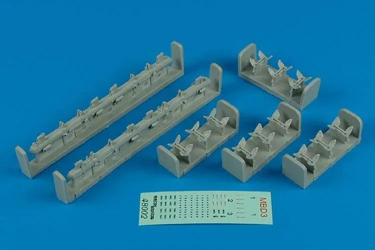 Detailní sada Aires 480002 MBD-3 sovětské vícenásobné závěsníky pum v měřítku 1/48