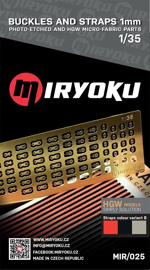 Sada Miryoku MIR-025 přezky a popruhy 1 mm varianta B v měřítku 1/35 s fotoleptem a textilními pásky