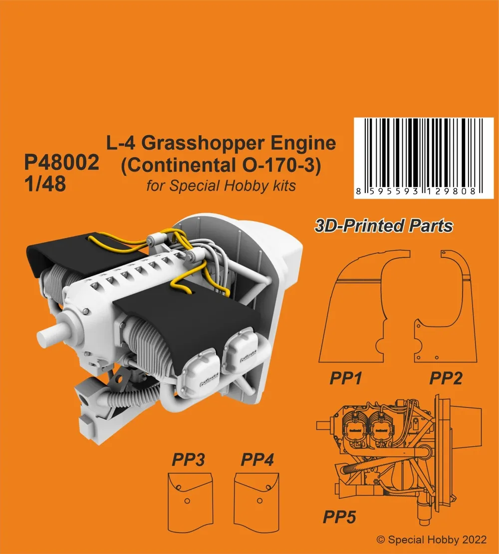 Resinový 3D tištěný motor Continental O-170-3 CMK P48002 pro model L-4 Grasshopper 1/48