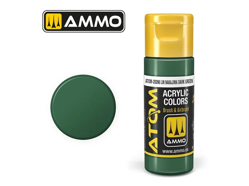 Lahvička akrylové barvy AMMO Mig ATOM COLOR 20096 IJN Nakajima tmavě zelená 20 ml