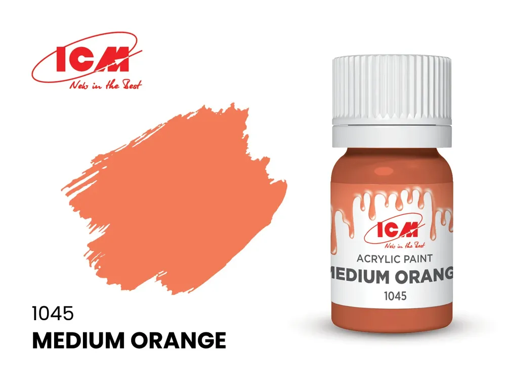Lahvička akrylové barvy ICM 1045 střední oranžová (Medium Orange) 12 ml