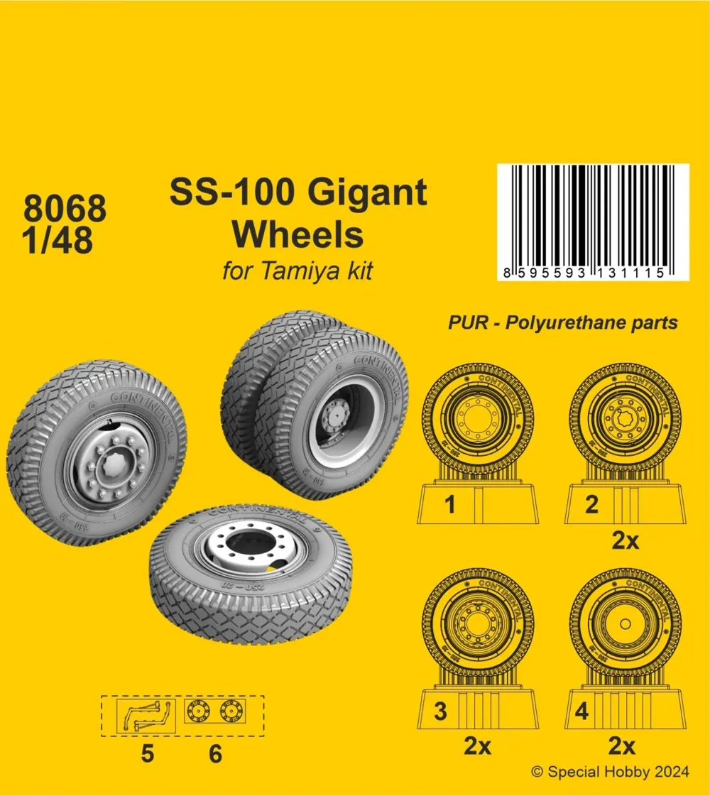 Resinová kola CMK 8068 pro SS-100 Gigant v měřítku 1/48 pro stavebnice Tamiya