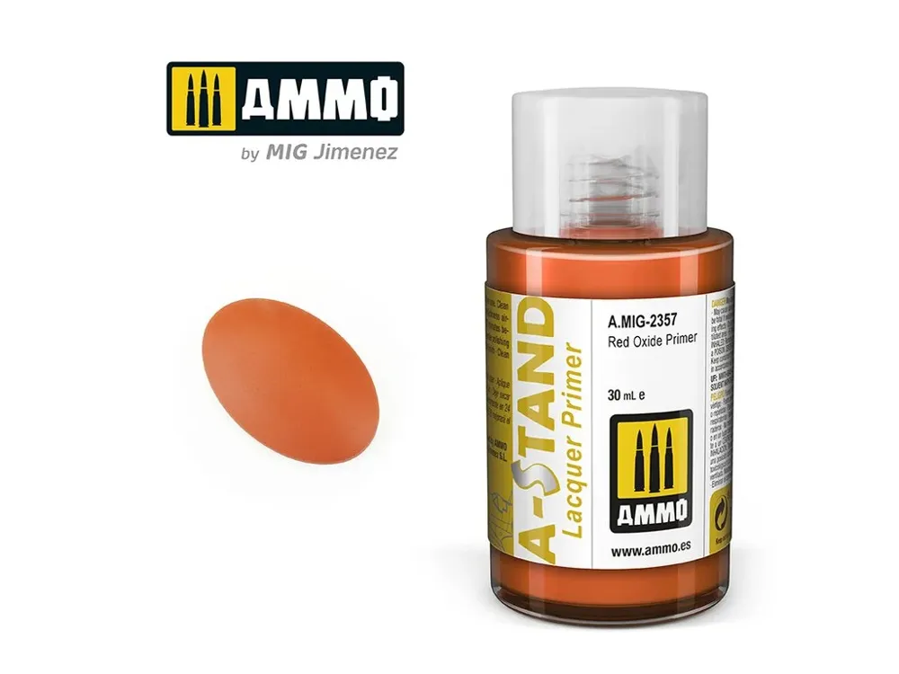 Lahvička primeru AMMO Mig A-STAND A.MIG-2357 Red Oxide Primer v červenooxidovém odstínu
