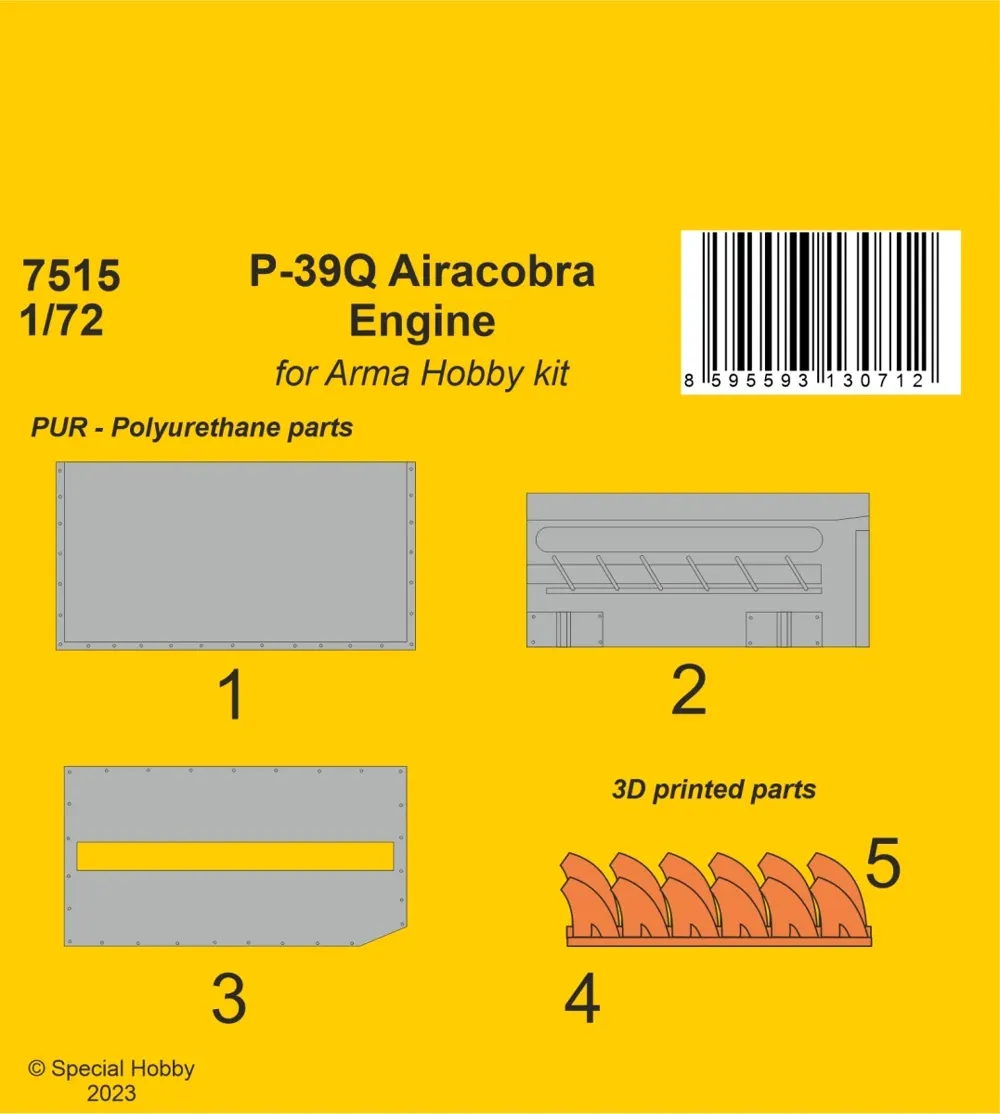 Resinová sada CMK 7515 1/72 motor P-39Q Airacobra s krytem a 3D tištěnými výfuky