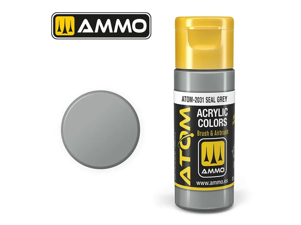 Lahvička akrylové barvy AMMO Mig ATOM Color ATOM-20131 tulení šedá Seal Grey 20 ml