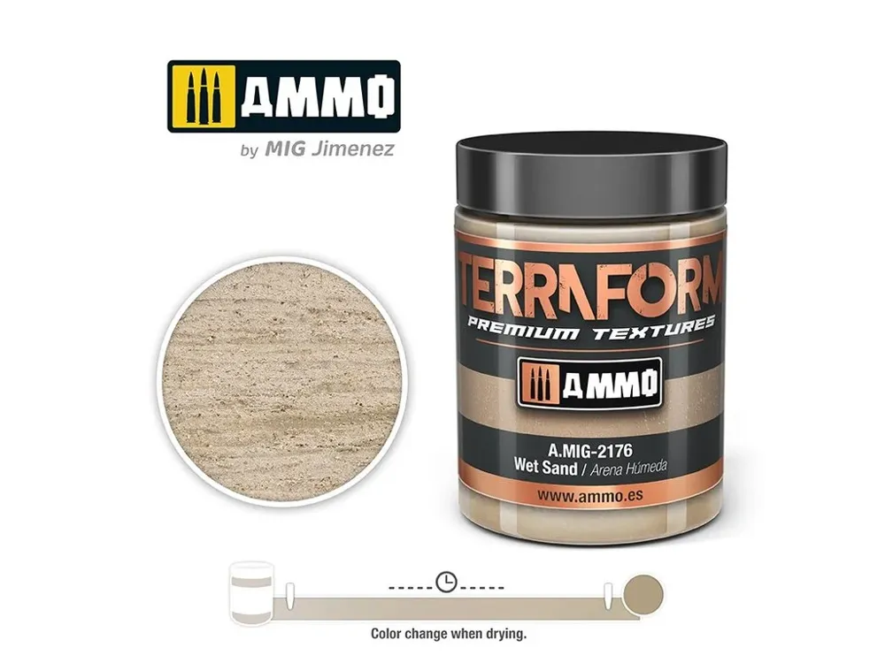 Kelímek akrylové textury AMMO Mig 2176 TERRAFORM vlhký písek 100 ml