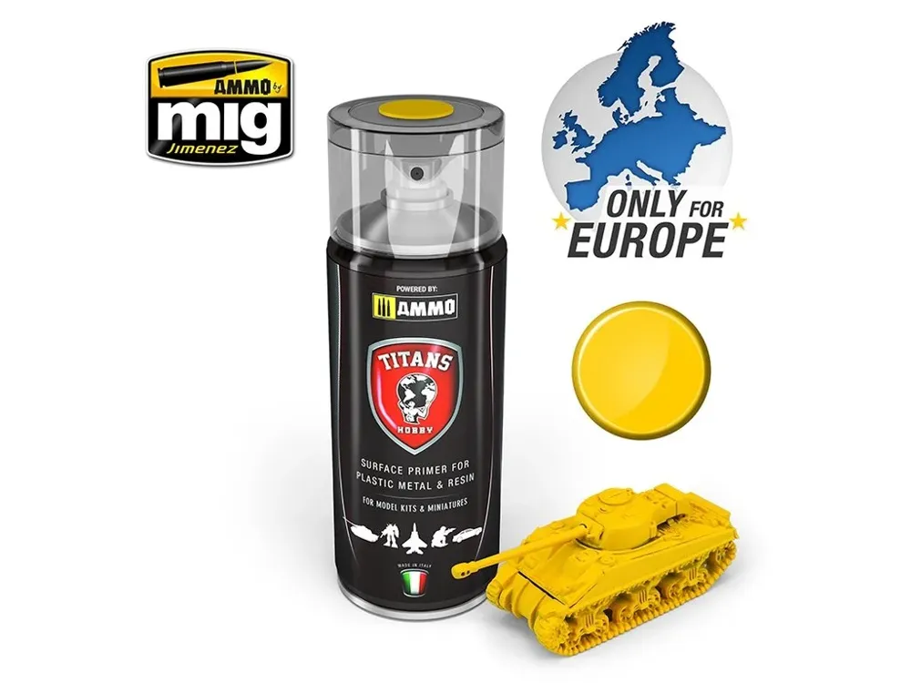 Sprej TITANS HOBBY TTH104 imperiální žlutá matný primer 400 ml