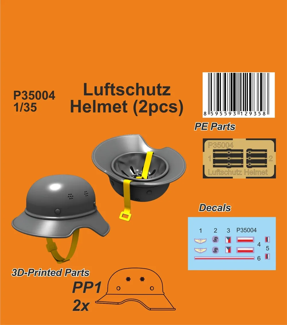 Resinové helmy Luftschutz CMK P35004 v měřítku 1/35, dva 3D tištěné díly