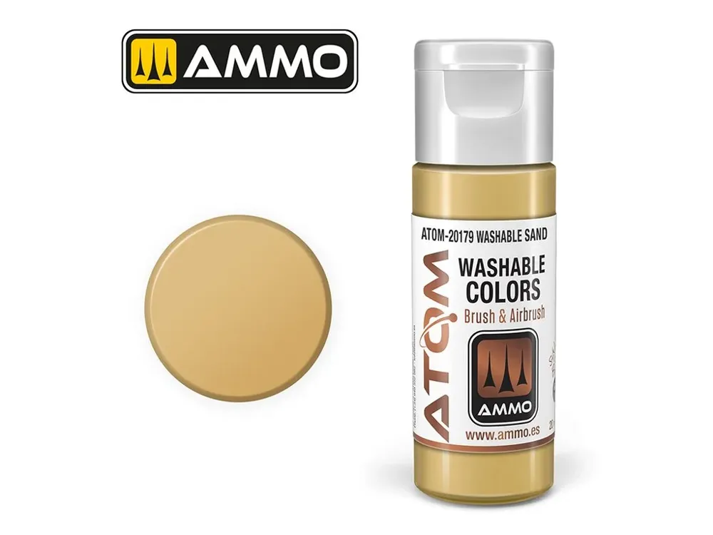Lahvička akrylové barvy AMMO Mig ATOM 20179 Washable písková 20 ml