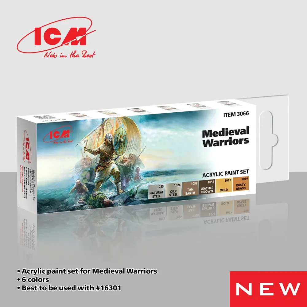 Sada akrylových barev ICM 3066 Medieval Warriors, 6 lahviček po 12 ml