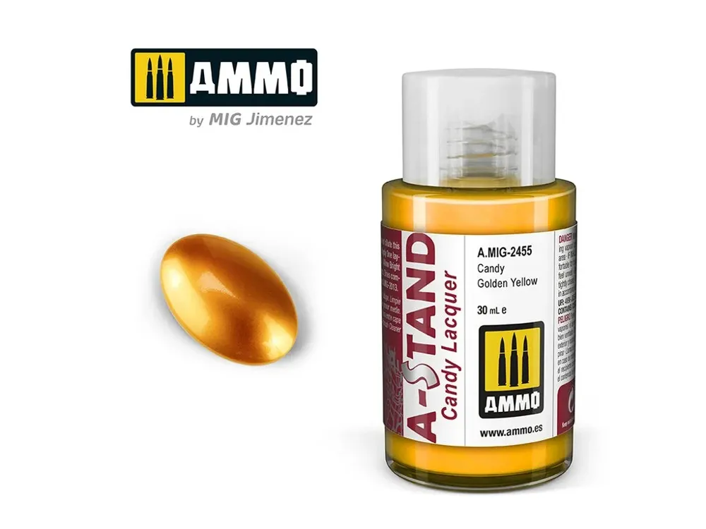 Lahvička lakové barvy AMMO Mig A-STAND A.MIG-2455 Candy Golden Yellow 30 ml
