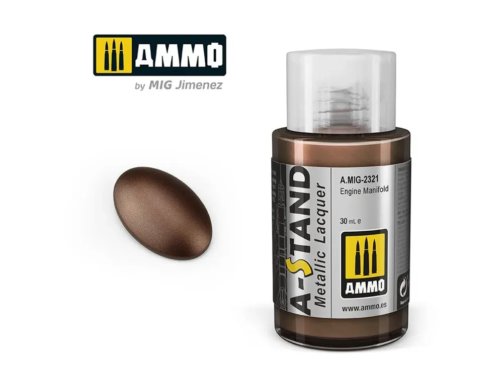 Lahvička lakové barvy AMMO Mig A-STAND A.MIG-2321 výfukové svody motoru 30 ml