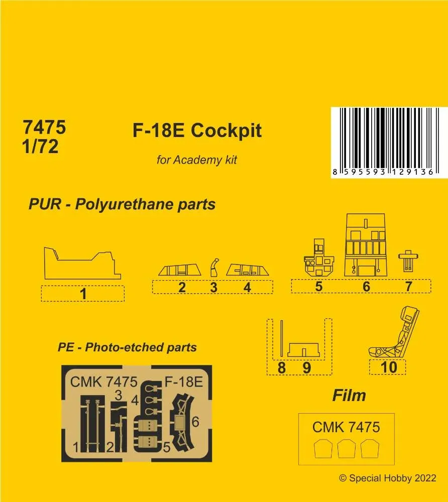 Resinový kokpit CMK 7475 F-18E Hornet v měřítku 1/72 s fotolepty