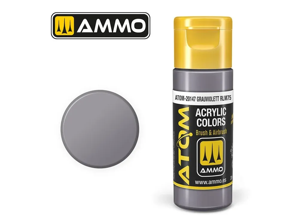 Lahvička akrylové barvy AMMO Mig ATOM Color 20147 šedofialová RLM75 Grauviolett, 20 ml