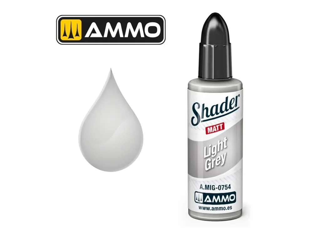 Lahvička AMMO Mig 0754 Matt Shader světle šedá (Light Grey) 10 ml