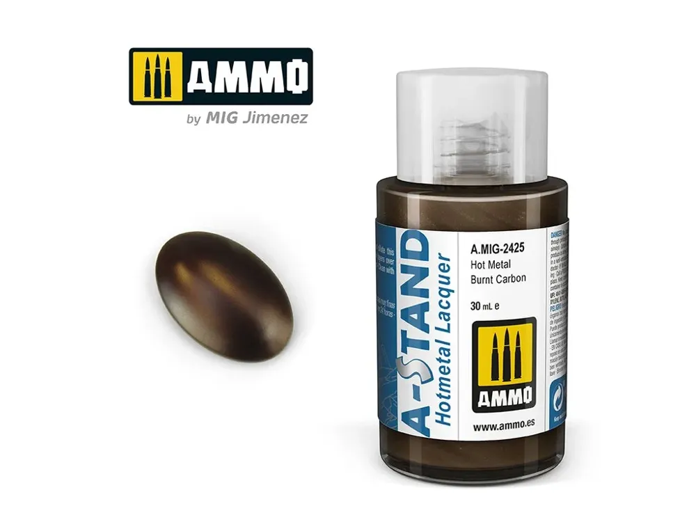 Lahvička lakové barvy AMMO Mig A-STAND A.MIG-2425 Hot Metal Burnt Carbon 30 ml