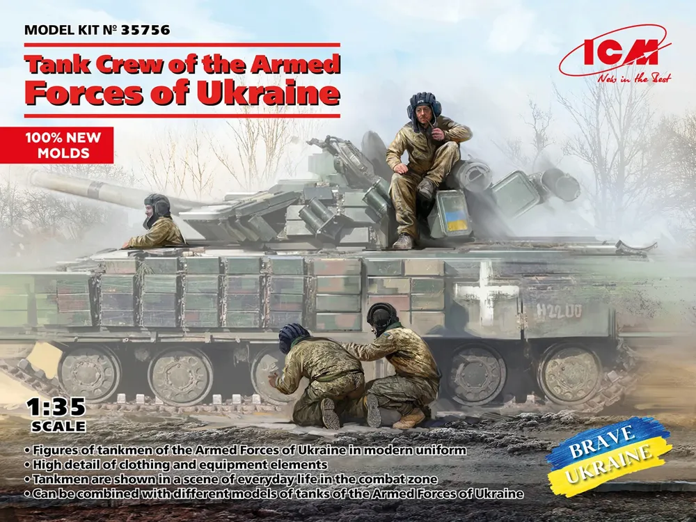 Krabice stavebnice figurek ICM 35756 tanková posádka Ozbrojených sil Ukrajiny v měřítku 1/35