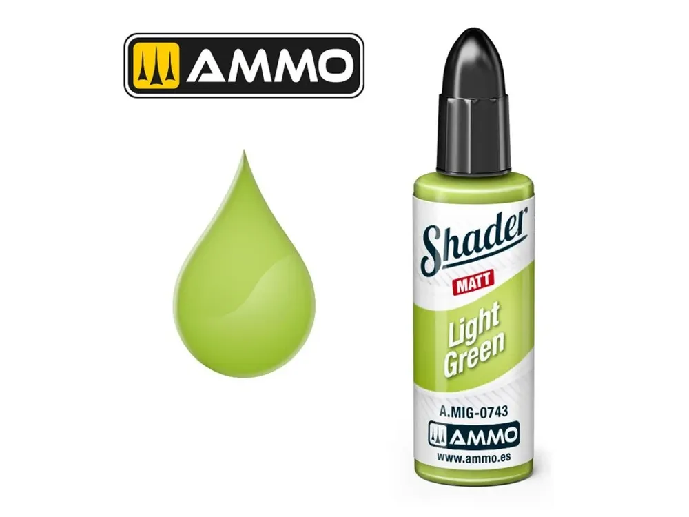 Lahvička AMMO Mig A.MIG-0743 MATT SHADER světle zelená 10 ml, akrylový shader