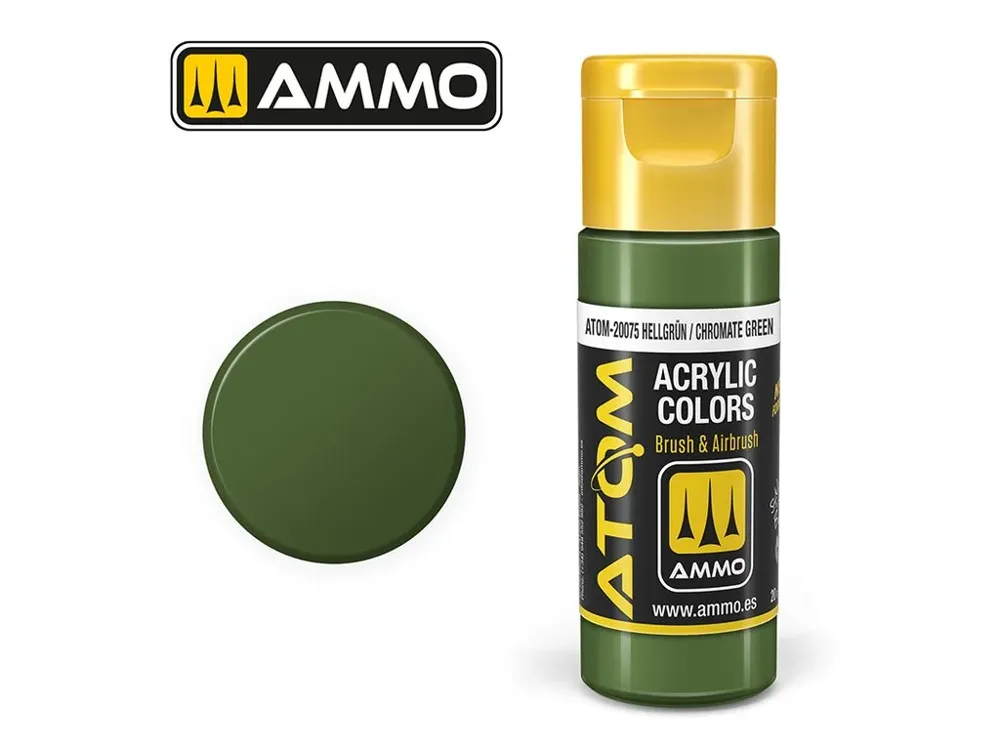 Lahvička akrylové barvy AMMO Mig ATOM COLOR 20075 chromátová zelená 20 ml
