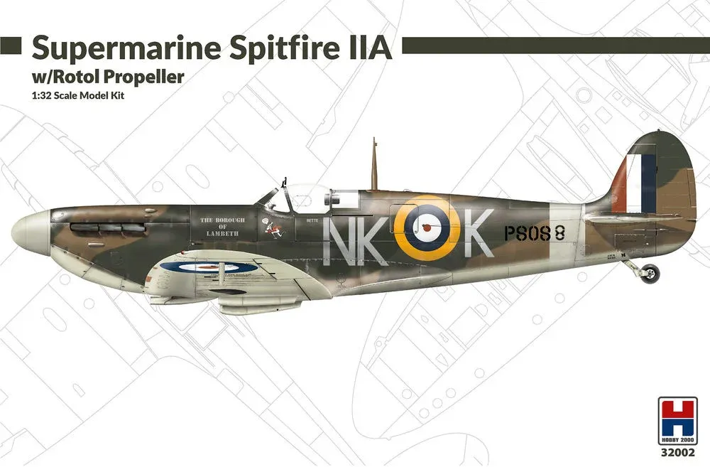 Krabice stavebnice Hobby 2000 H2K32002 Supermarine Spitfire IIA s vrtulí Rotol v měřítku 1/32