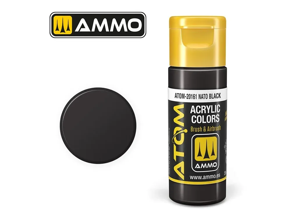 Lahvička akrylové barvy AMMO Mig ATOM COLOR 20161 černá NATO, 20 ml