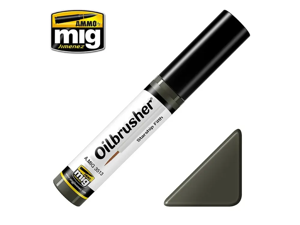 Lahvička olejové barvy AMMO Mig Oilbrusher A.MIG-3513 Starship Filth 10 ml s aplikátorem ve víčku