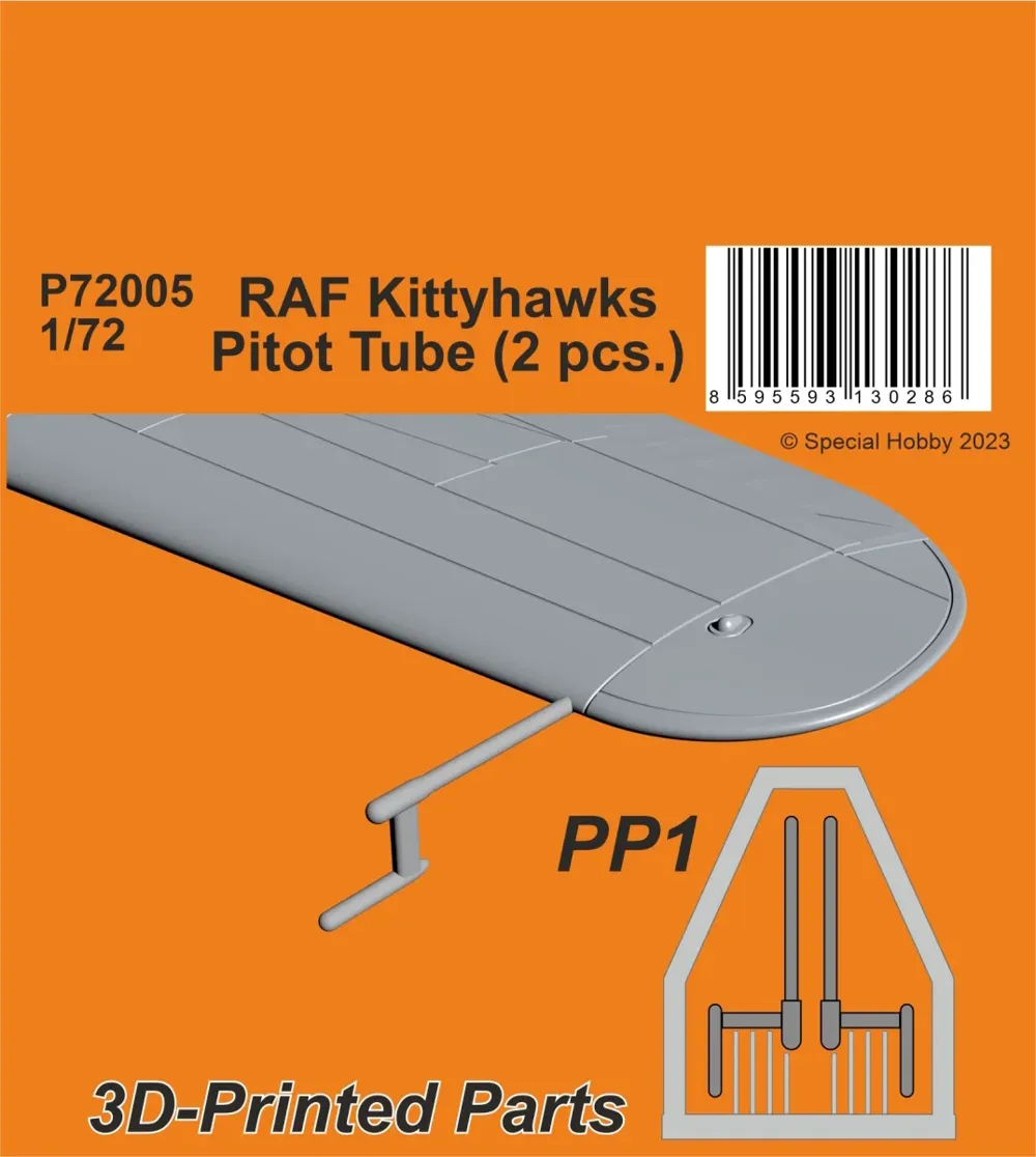 Resinová 3D tištěná pitotova trubice CMK P72005 pro RAF Kittyhawk v měřítku 1/72, 2 ks
