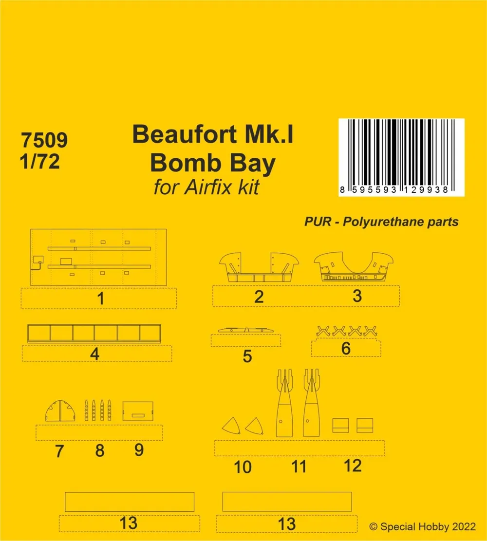 Resinová sada CMK 7509 Beaufort Mk.I Bomb Bay 1/72 pro stavebnici Airfix