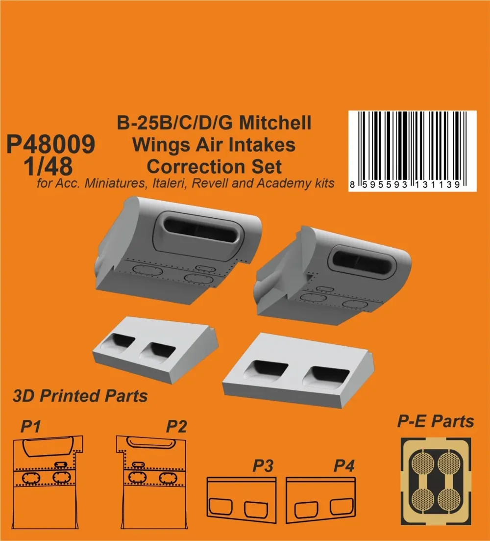 Korekční sada CMK P48009 1/48 vstupy vzduchu v křídlech B-25 Mitchell, 3D tisk a fotolepty