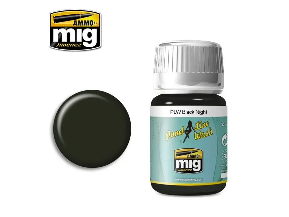 Lahvička enamelového washe AMMO Mig A.MIG-1611 PLW Panel Line Wash Black Night 35 ml