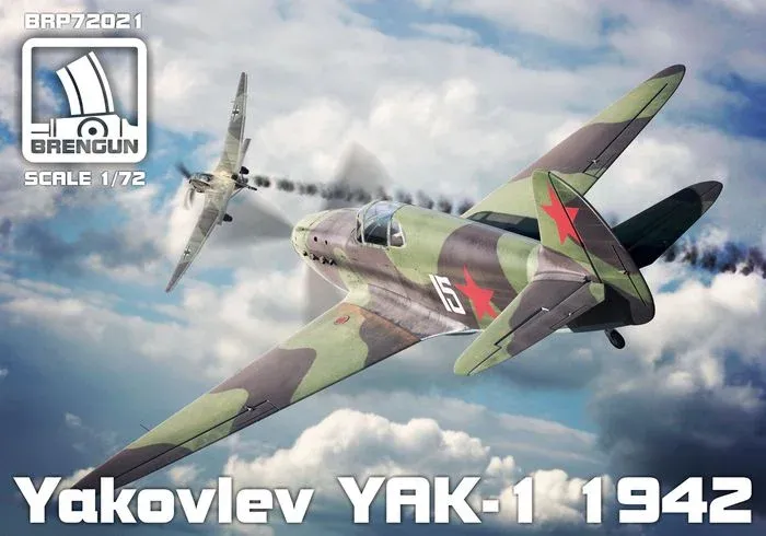 Krabice plastové stavebnice Brengun BRP72021 Jak-1 (mod. 1942) v měřítku 1/72