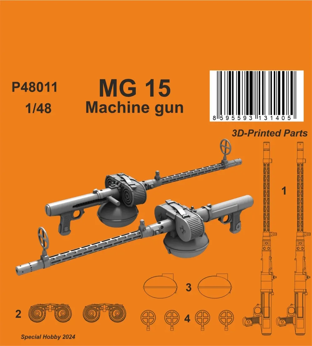 Resinové 3D tištěné díly CMK P48011 kulomet MG 15 v měřítku 1/48, 2 kusy
