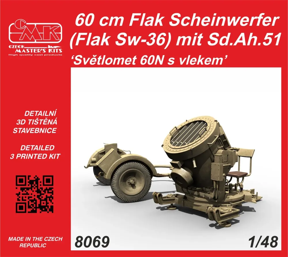 Resinová sada CMK 8069 1/48 — německý světlomet Flak Sw-36 60 cm s vozíkem Sd.Ah.51