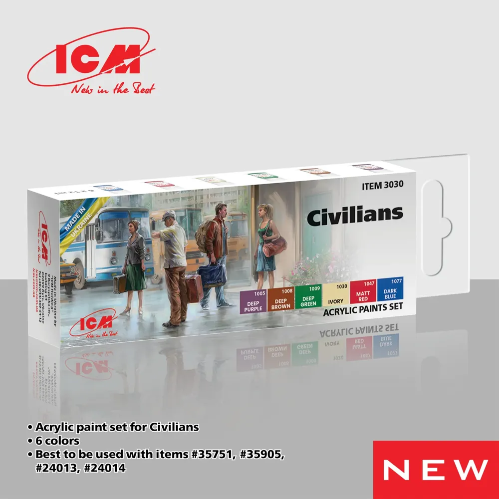 Sada akrylových barev ICM 3030 Civilians, šest lahviček po 12 ml