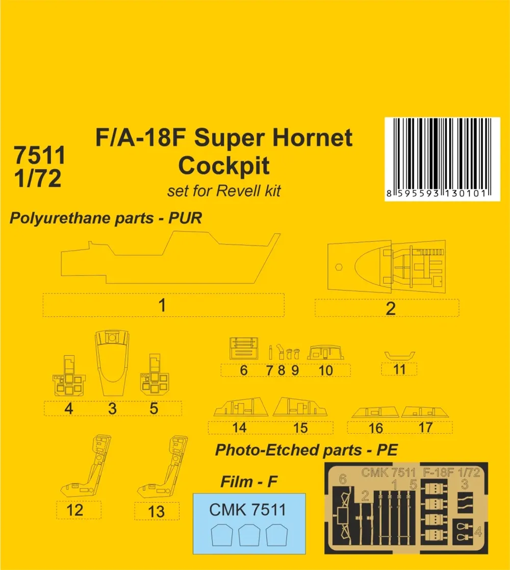 Resinová sada CMK 7511 kokpit F/A-18F Super Hornet 1/72 pro stavebnici Revell