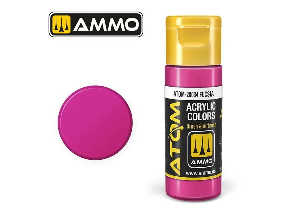 Lahvička akrylové barvy AMMO Mig ATOM Color ATOM-20034 fuchsiová Fucsia 20 ml