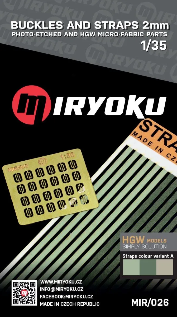 Sada Miryoku MIR-026 přezky a popruhy 2 mm varianta A v měřítku 1/35 s fotoleptem