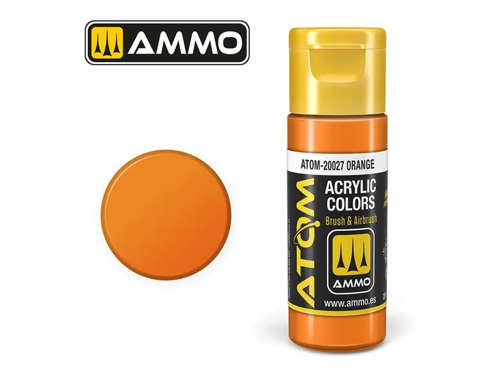 Lahvička akrylové barvy AMMO Mig ATOM COLOR 20027 oranžová 20 ml