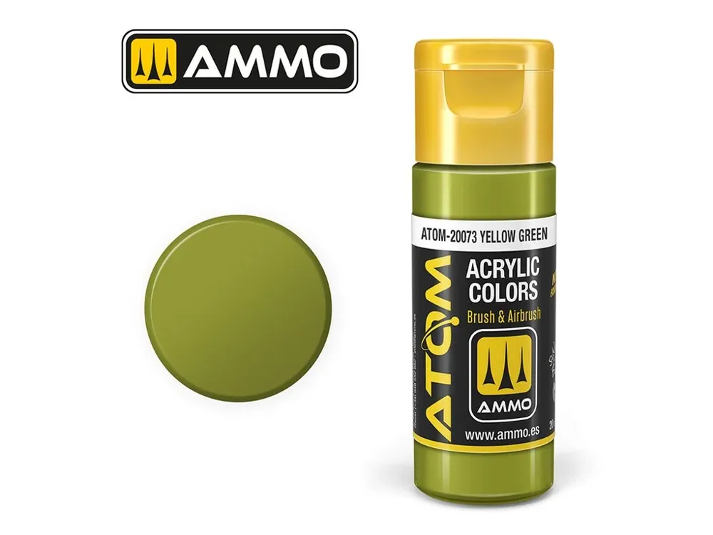 Lahvička akrylové barvy AMMO Mig ATOM Color 20073 žlutozelená Yellow Green 20 ml