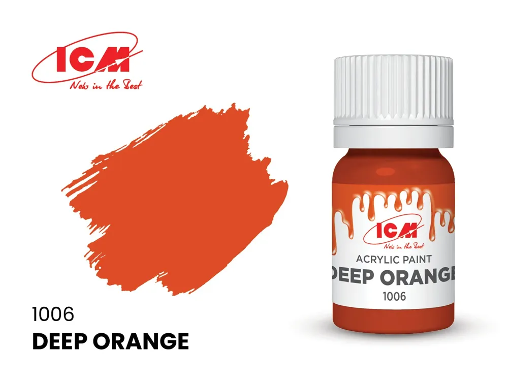 Lahvička akrylové barvy ICM Acrylic sytá oranžová (Deep Orange) 12 ml