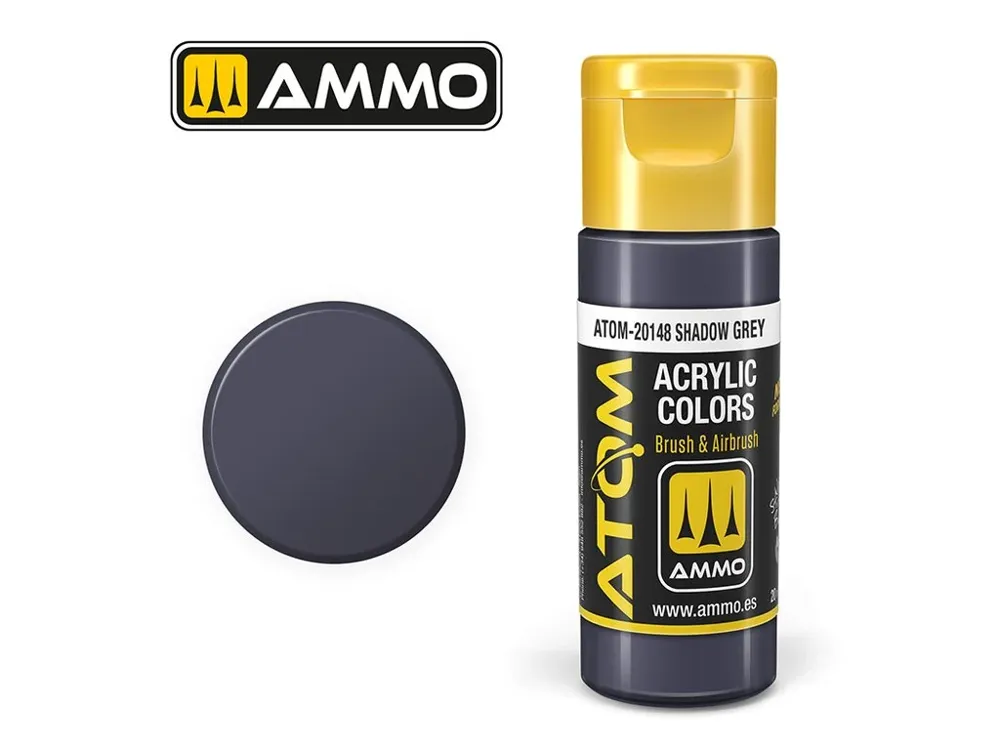 Lahvička akrylové barvy AMMO Mig ATOM Color 20148 stínová šedá Shadow Grey 20 ml