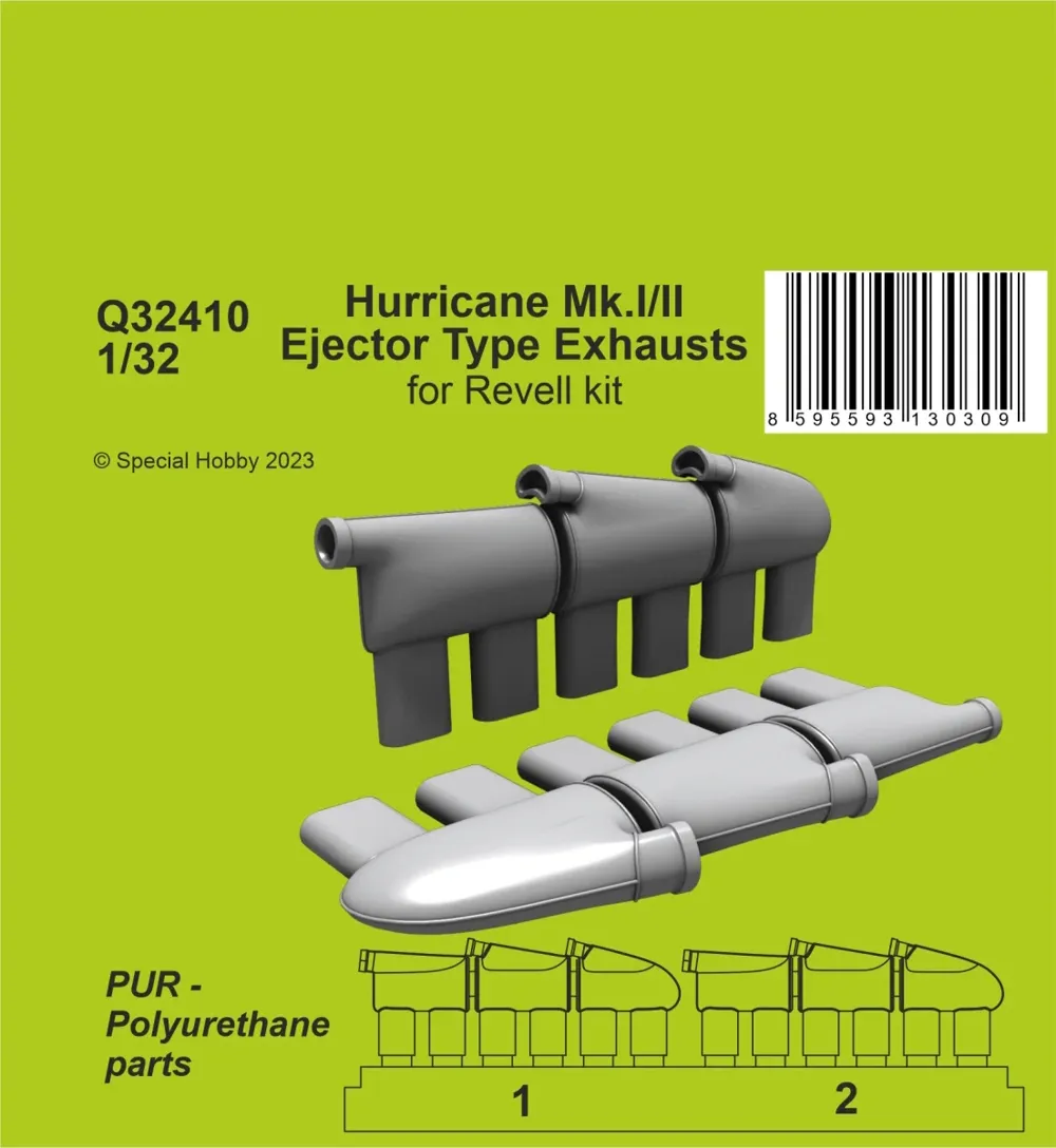 Resinové výfuky CMK Q32410 ejektorového typu pro Hurricane Mk.I/II v měřítku 1/32