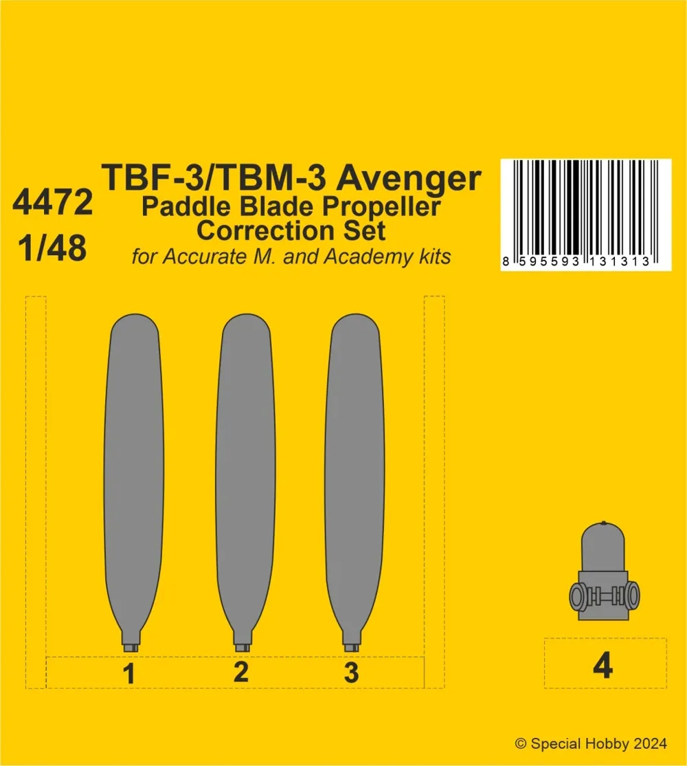 Resinová sada CMK 4472 – pádlové listy vrtule TBF-3/TBM-3 Avenger v měřítku 1/48