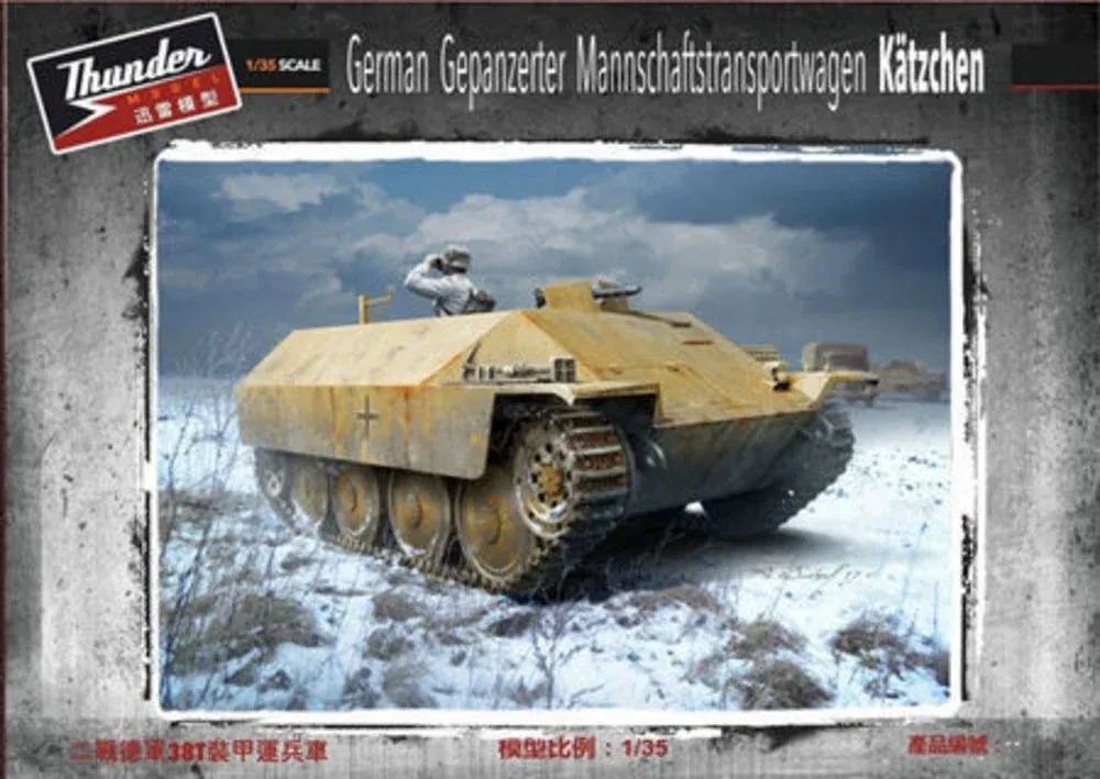 Krabice plastikové stavebnice Thunder Model TM35104 německý obrněný transportér Kätzchen v měřítku 1/35