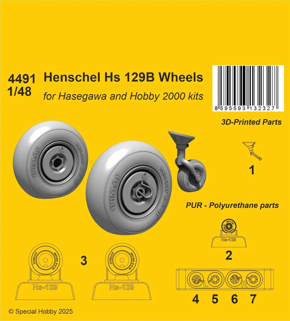 Resinová kola podvozku CMK 4491 pro Henschel Hs 129B v měřítku 1/48