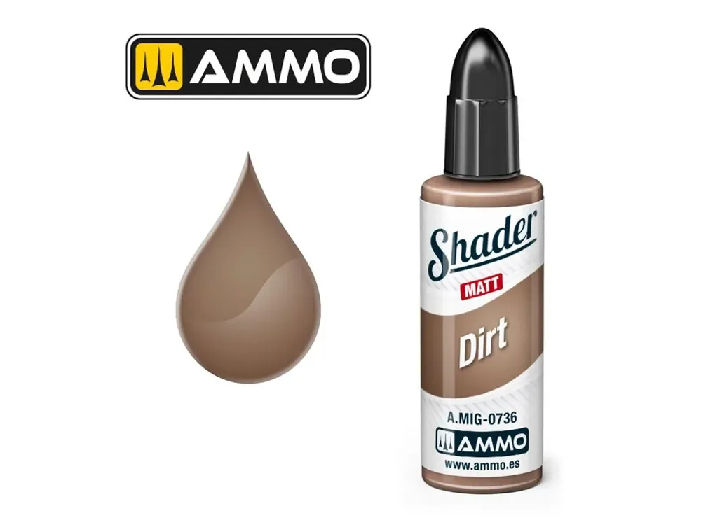 Lahvička AMMO Mig A.MIG-0736 Matt Shader Dirt 10 ml, transparentní akrylový shader