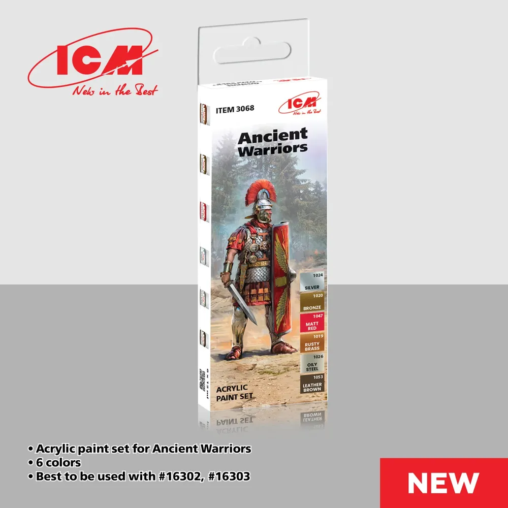 Sada akrylových barev ICM 3068 Ancient Warriors, 6 lahviček po 12 ml